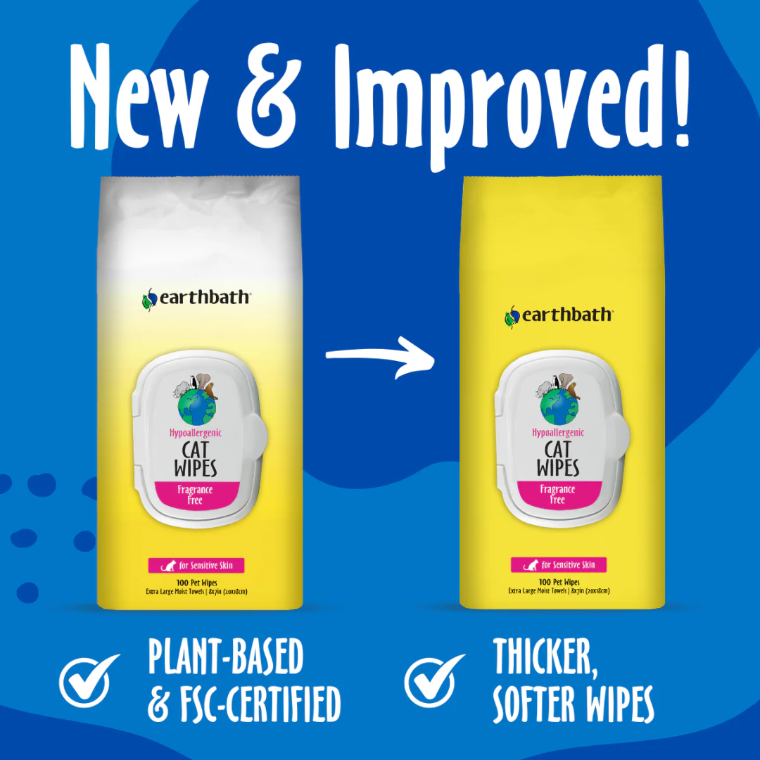 Earthbath Cat Grooming Supplies - Hypoallergenic Wipes Fragrance Free
