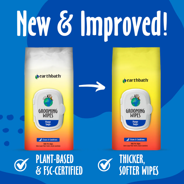 Earthbath Dog & Cat Grooming Supplies - Grooming Wipes Mango Tango