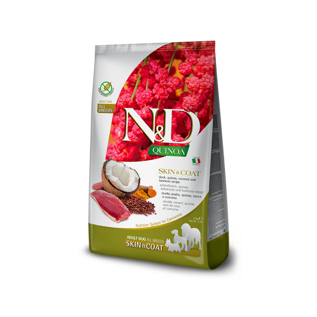 Farmina N&D Dry Dog Food - Quinoa Skin & Coat Duck, quinoa, Coconut & Turmeric Adult Dogs All Breeds