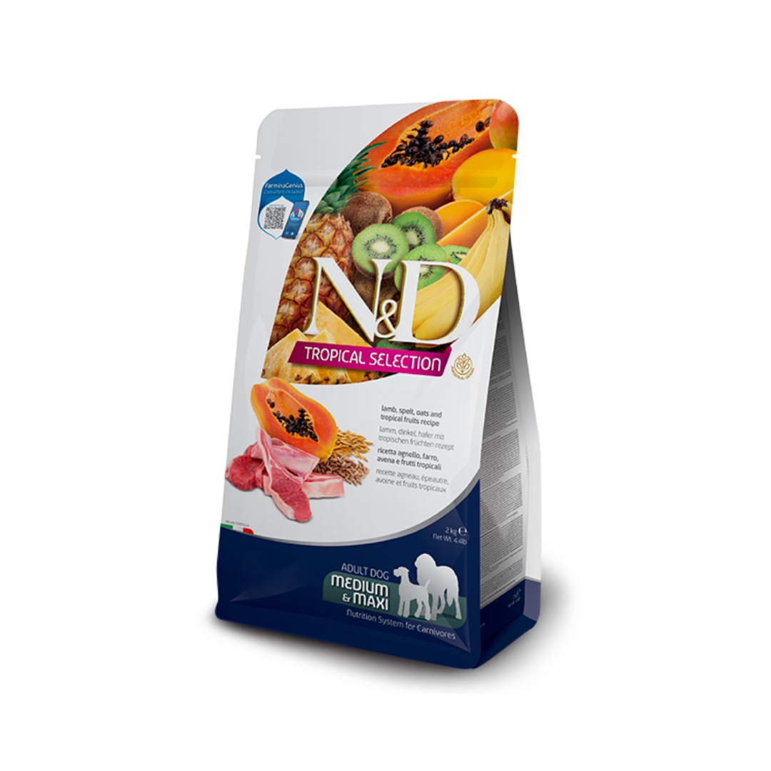 Farmina N&D Dry Dog Food - Tropical Selection Lamb, Spelt, Oats & Tropical Fruits Adult Medium & Maxi