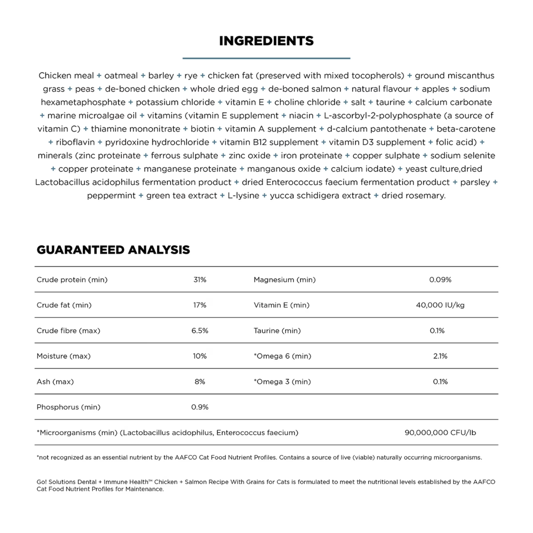 Go! Solutions Dry Cat Food - Dental + Immune Health Chicken Salmon with Grains