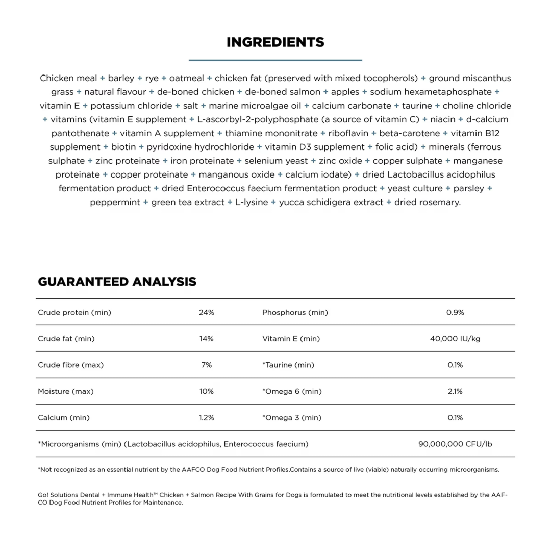 Go! Solutions Dry Dog Food - Dental + Immune Health Chicken Salmon Recipe With Grains