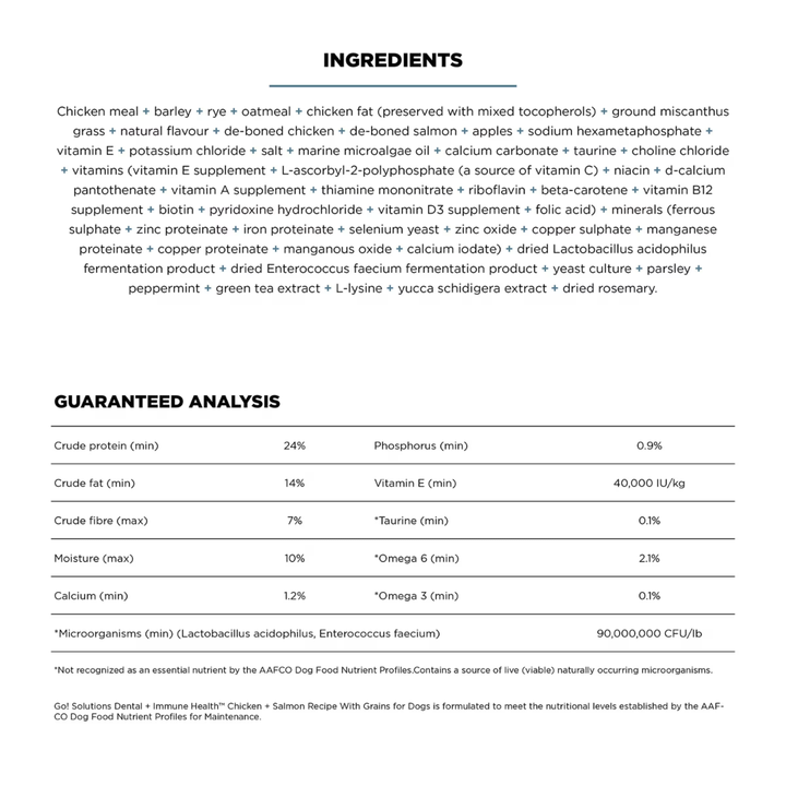 Go! Solutions Dry Dog Food - Dental + Immune Health Chicken Salmon Recipe With Grains