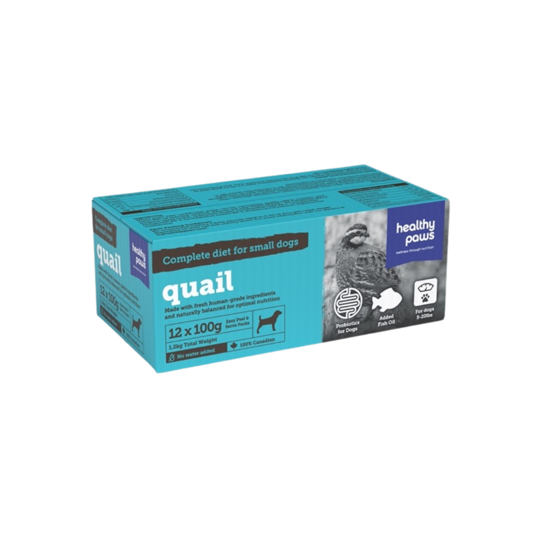 Healthy Paws Frozen Dog Food - Complete Small Dog Dinner Quail