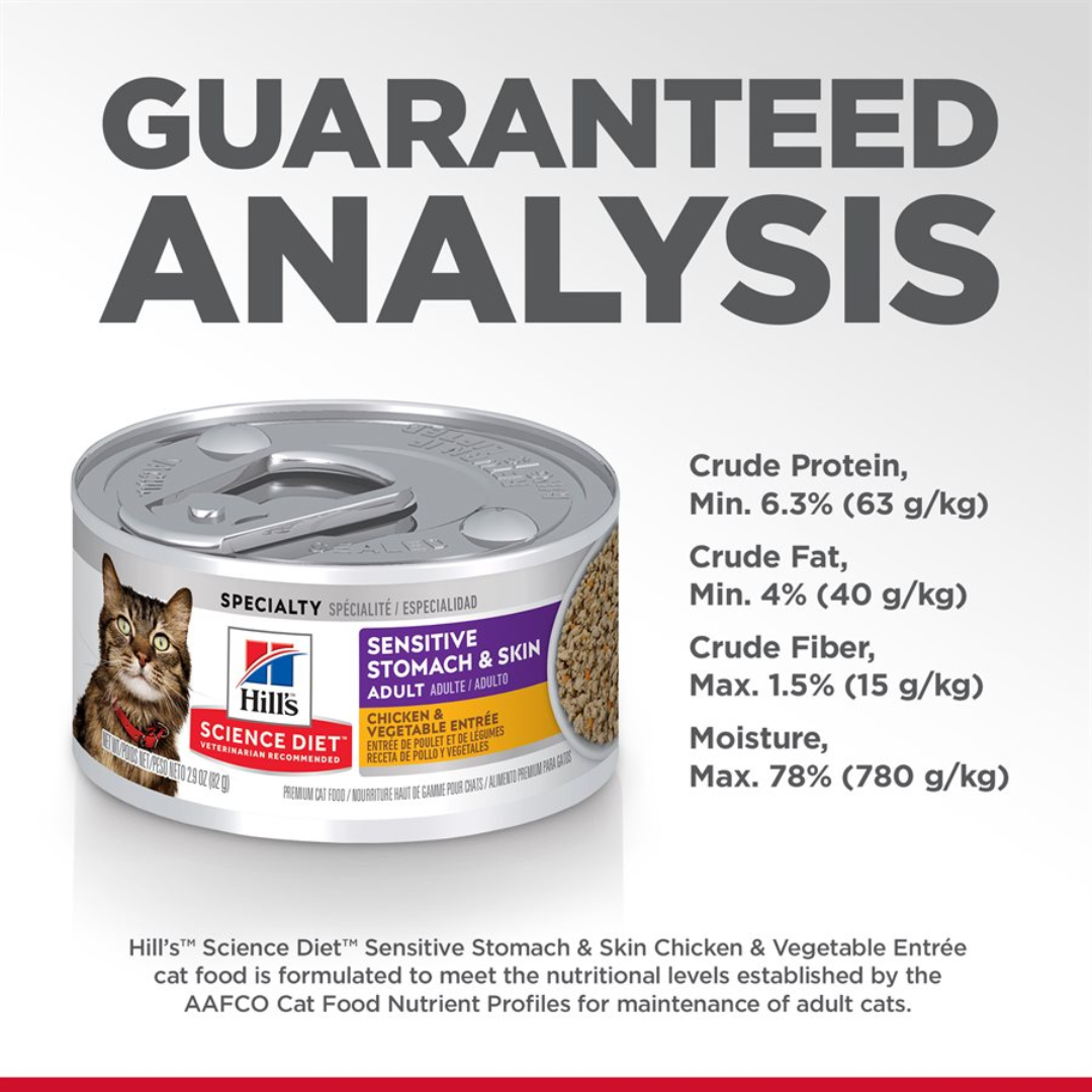 Hill's Science Diet Wet Cat Food - Sensitive Stomach & Sensitive Skin Chicken & Vegetable Entree Canned