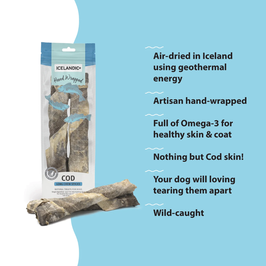 Icelandic+ Dog Treats - Hand Wrapped Cod Skin Long
