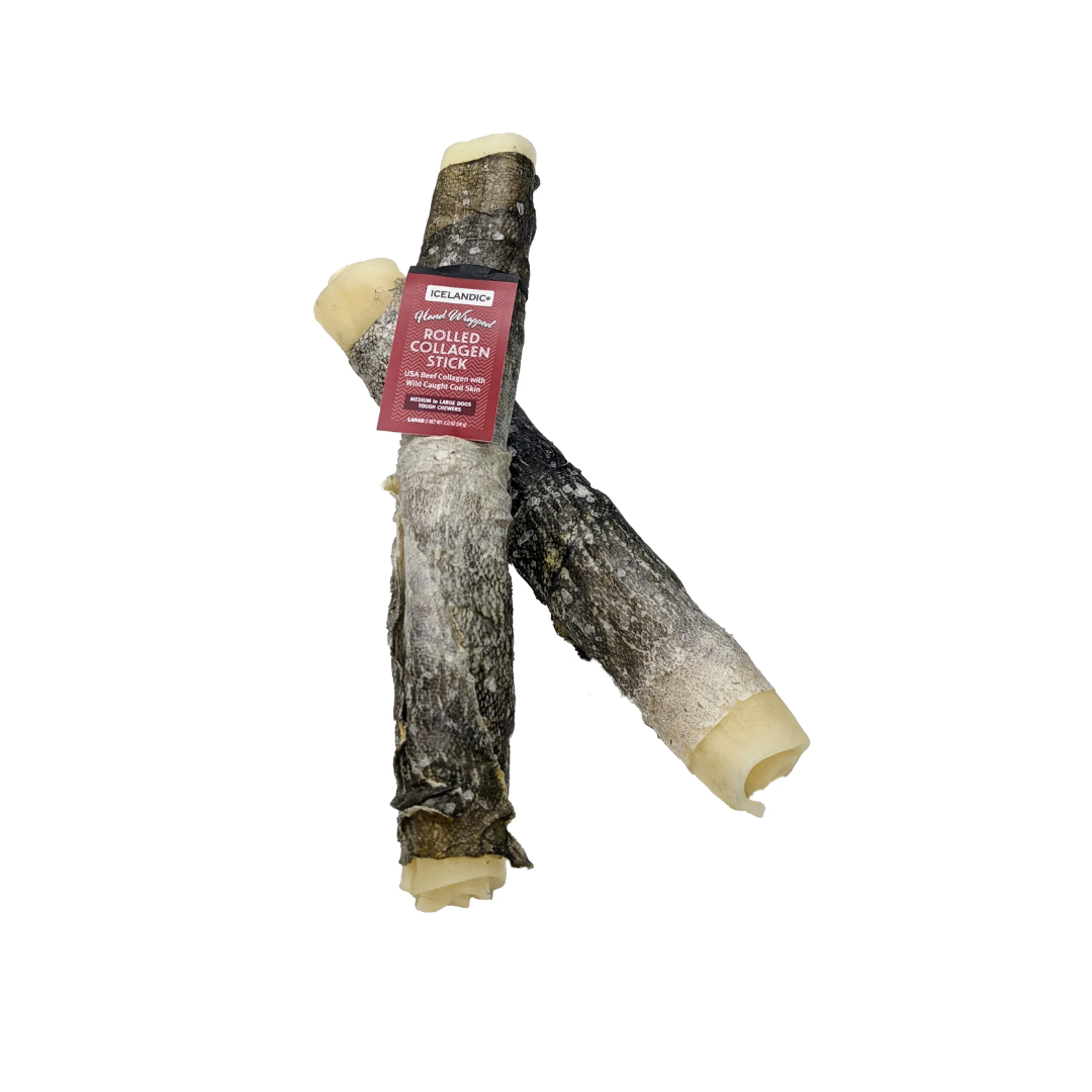 Icelandic+ Dog Treats - Rolled Beef Collagen Wrapped With Cod Skin Chew Stick