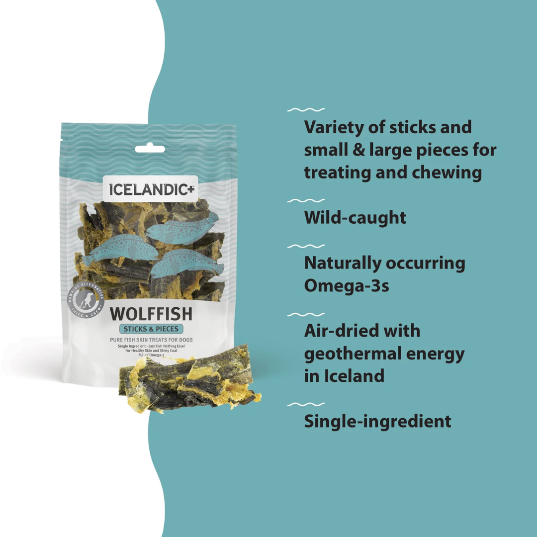 Icelandic+ Dog Treats - Wolffish Skin Sticks & Pieces