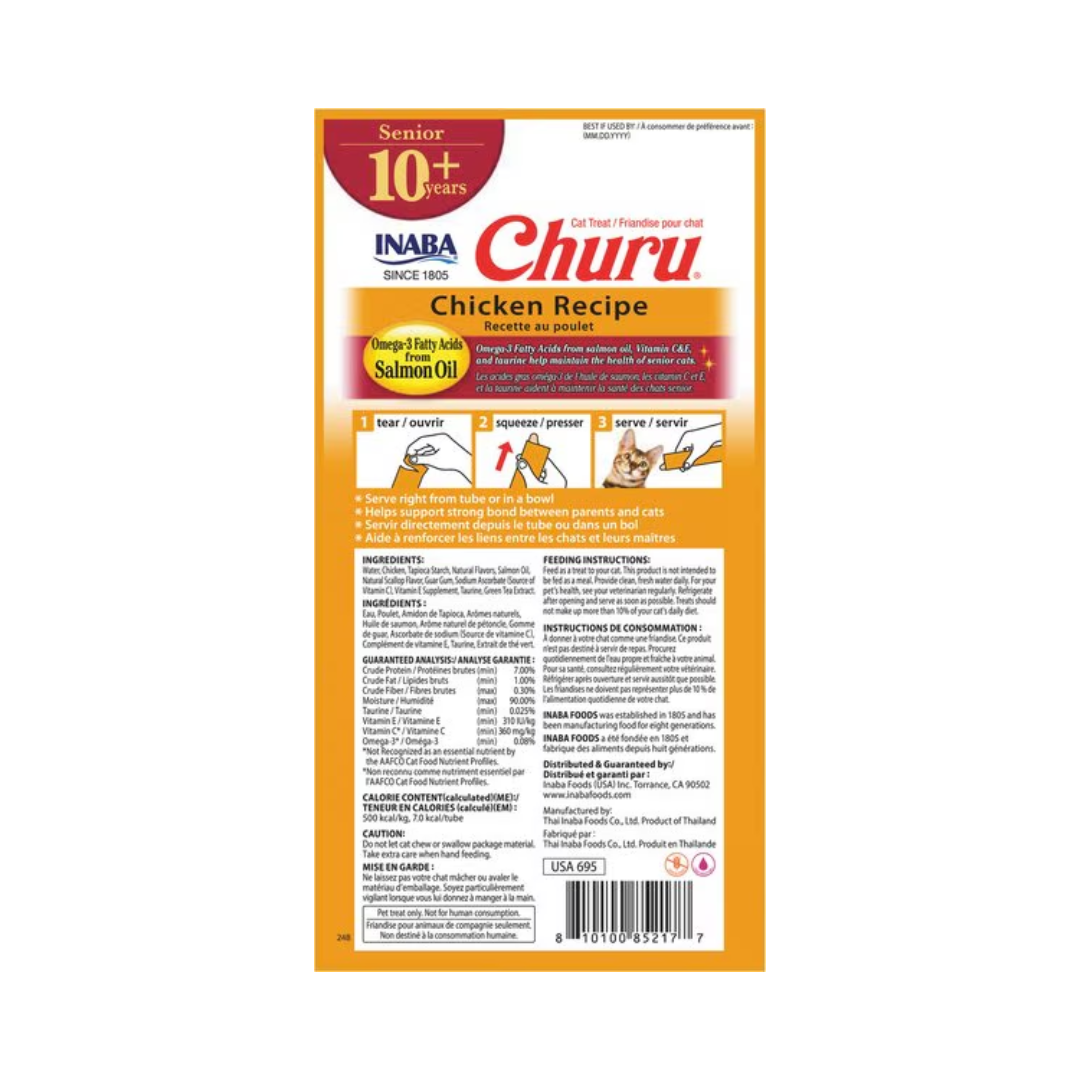 Inaba Cat Treats - Churu Purees Senior 10+ Chicken Recipe Pouch