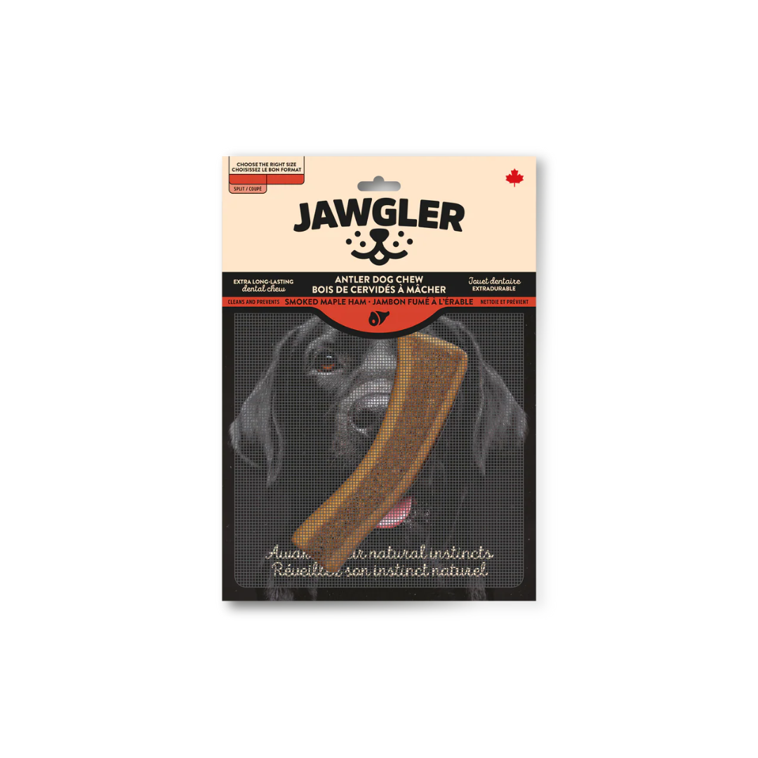 Jawgler Dog Treats - Split Antler Smoked Maple Ham Chew