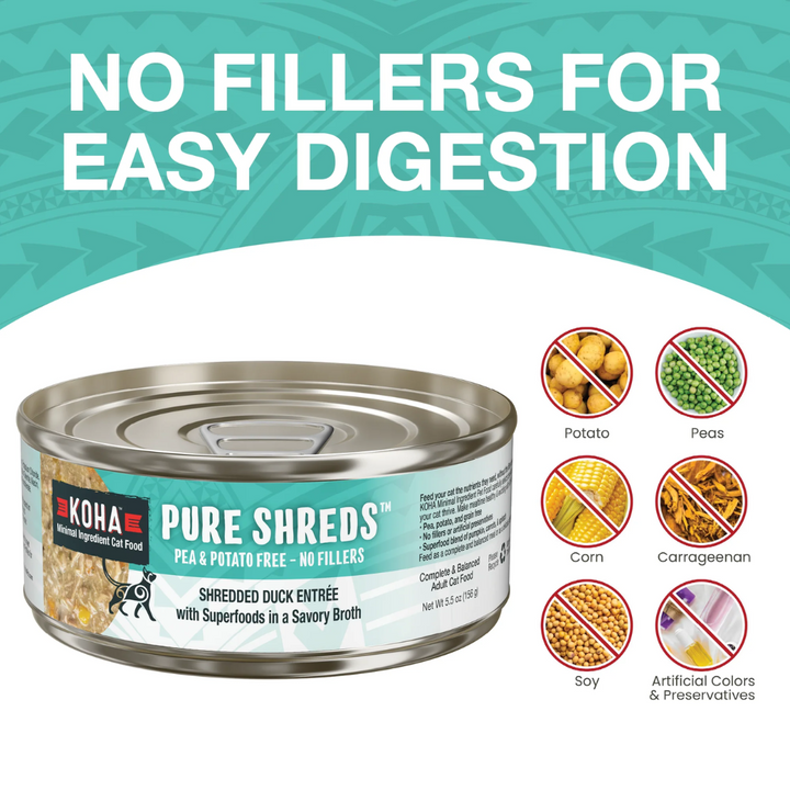 KOHA Wet Cat Food - Pure Shreds Shredded Duck Entree Canned