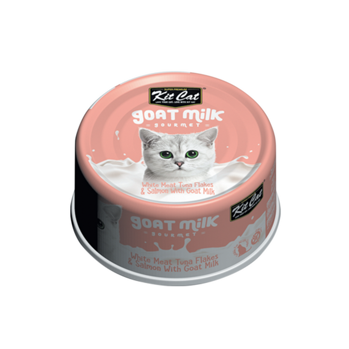 Kit Cat Wet Cat Food - Goat Milk Gourmet White Meat Tuna Flakes & Salmon with Goat Milk Canned