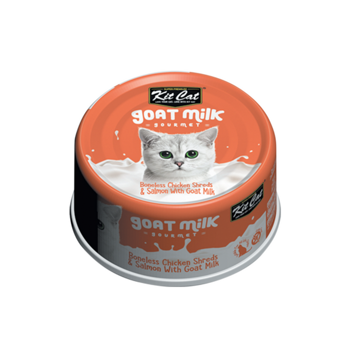 Kit Cat Wet Cat Food - Gourmet Boneless Chicken Shreds & Salmon With Goat Milk