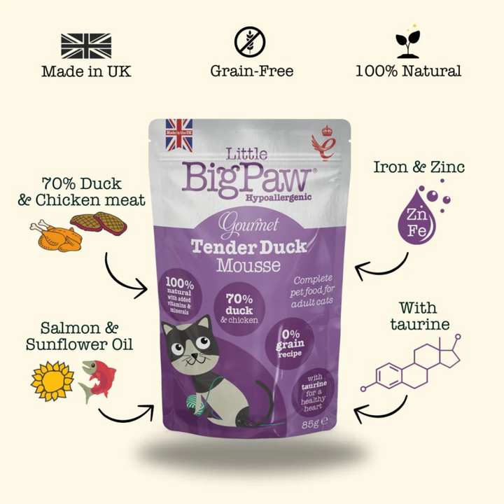Little Big Paw Wet Cat Food - Gourmet Tender Duck Mousse Pouch