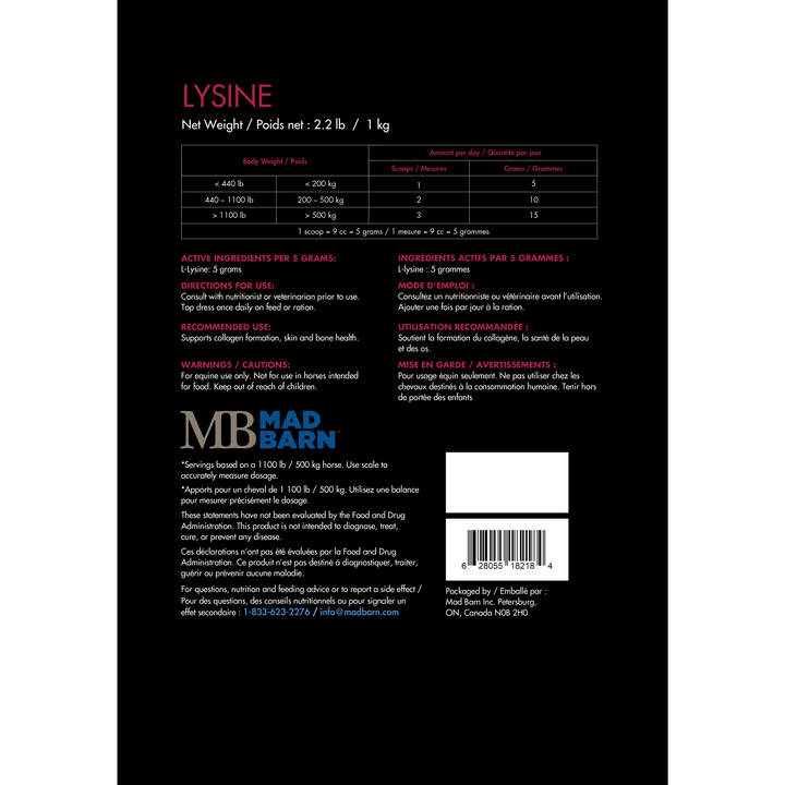 Equine Supplements - Mad Barn L-Lysine