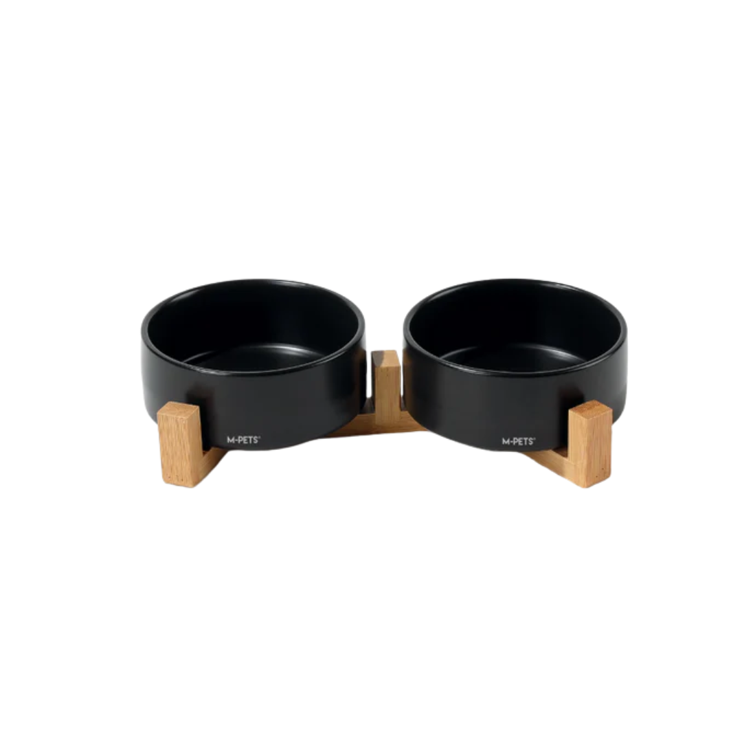 M-PETS Pet Feeders - OPERA Ceramic Bowls with Bamboo Stand
