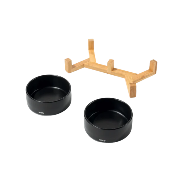 M-PETS Pet Feeders - OPERA Ceramic Bowls with Bamboo Stand
