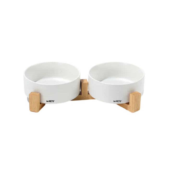 M-PETS Pet Feeders - OPERA Ceramic Bowls with Bamboo Stand