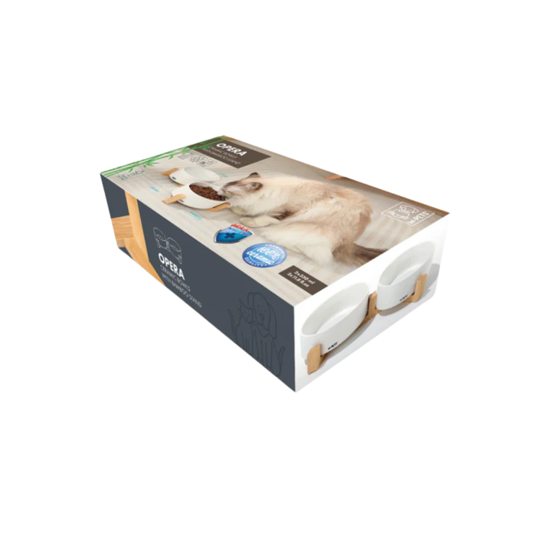 M-PETS Pet Feeders - OPERA Ceramic Bowls with Bamboo Stand