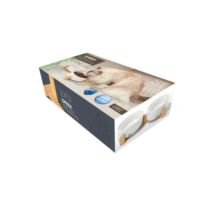 M-PETS Pet Feeders - OPERA Ceramic Bowls with Bamboo Stand