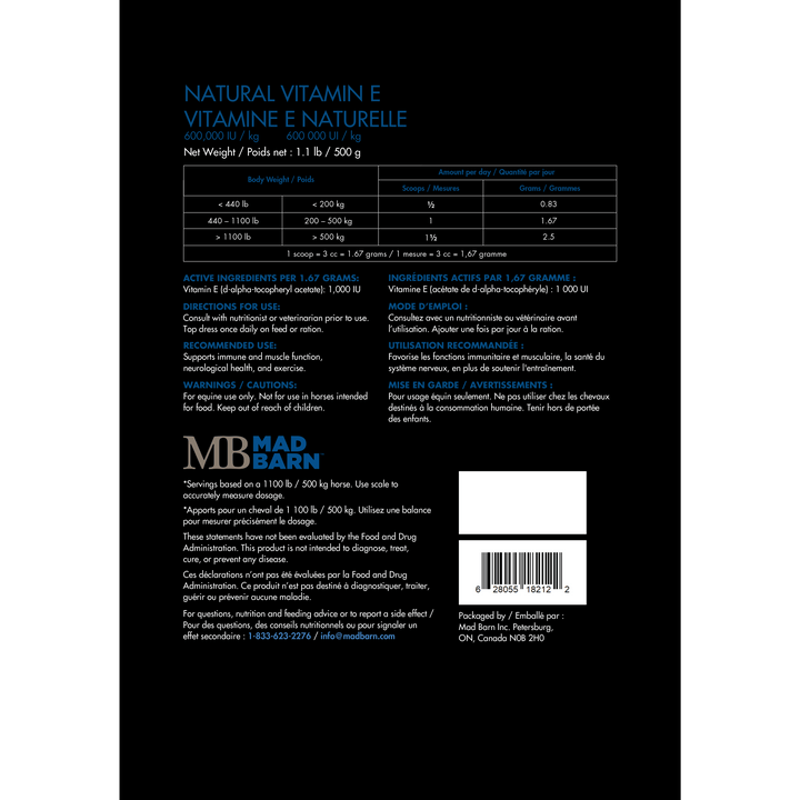 Equine Supplements - Mad Barn Natural E (600 IU/g)