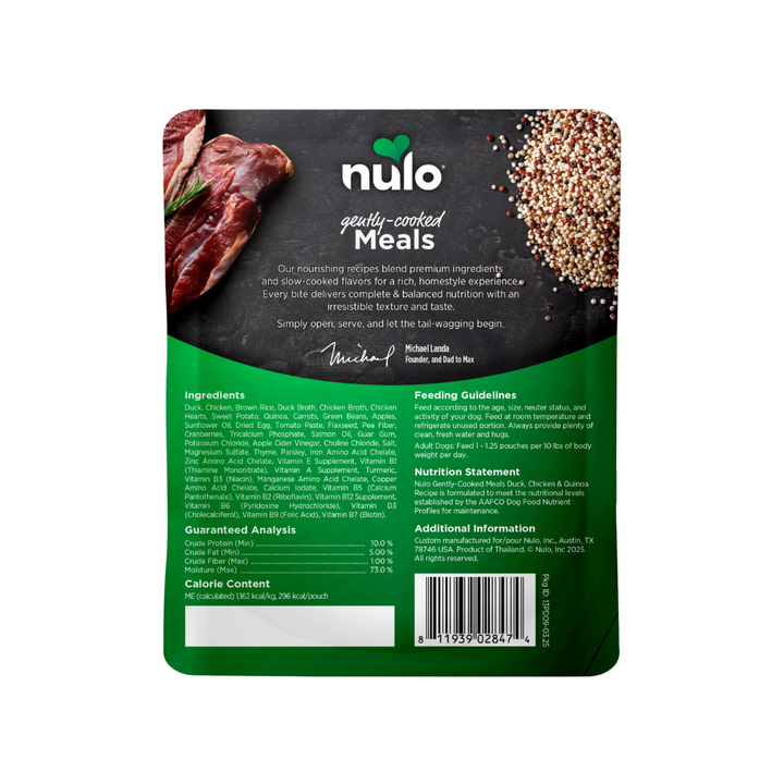 Nulo Wet Dog Food - Gently-Cooked Meals Duck, Chicken & Quinoa Recipe