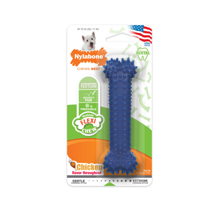 Nylabone Dog Toys - Flexi Chew Gumabone Textured Dental Bone Chew Chicken Flavor