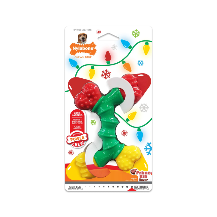 Nylabone Dog Toys - Holiday Double Bone Prime Rib Flavored