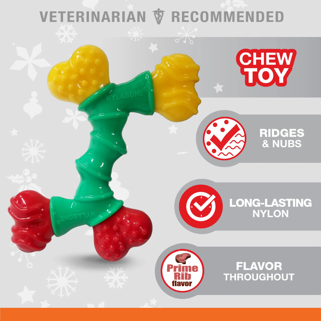 Nylabone Dog Toys - Holiday Double Bone Prime Rib Flavored