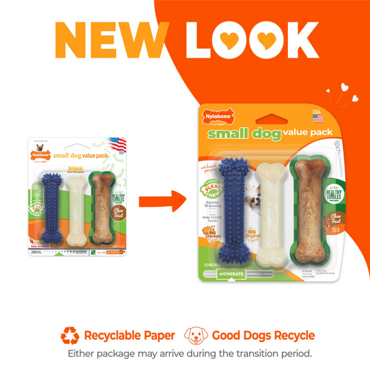Nylabone Dog Toys - Original, Dental, Healthy Edibles, Small Dog Value Pack Chews