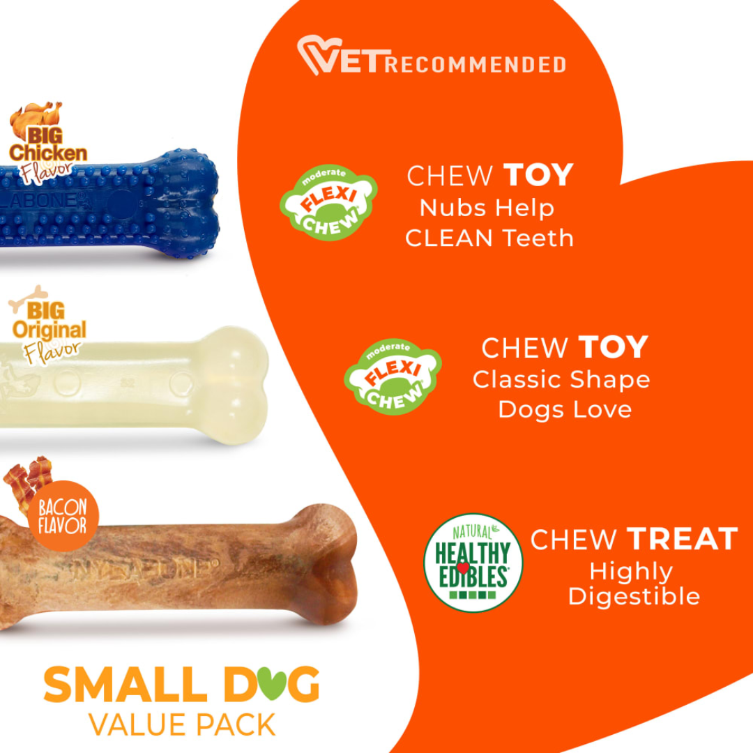 Nylabone Dog Toys - Original, Dental, Healthy Edibles, Small Dog Value Pack Chews
