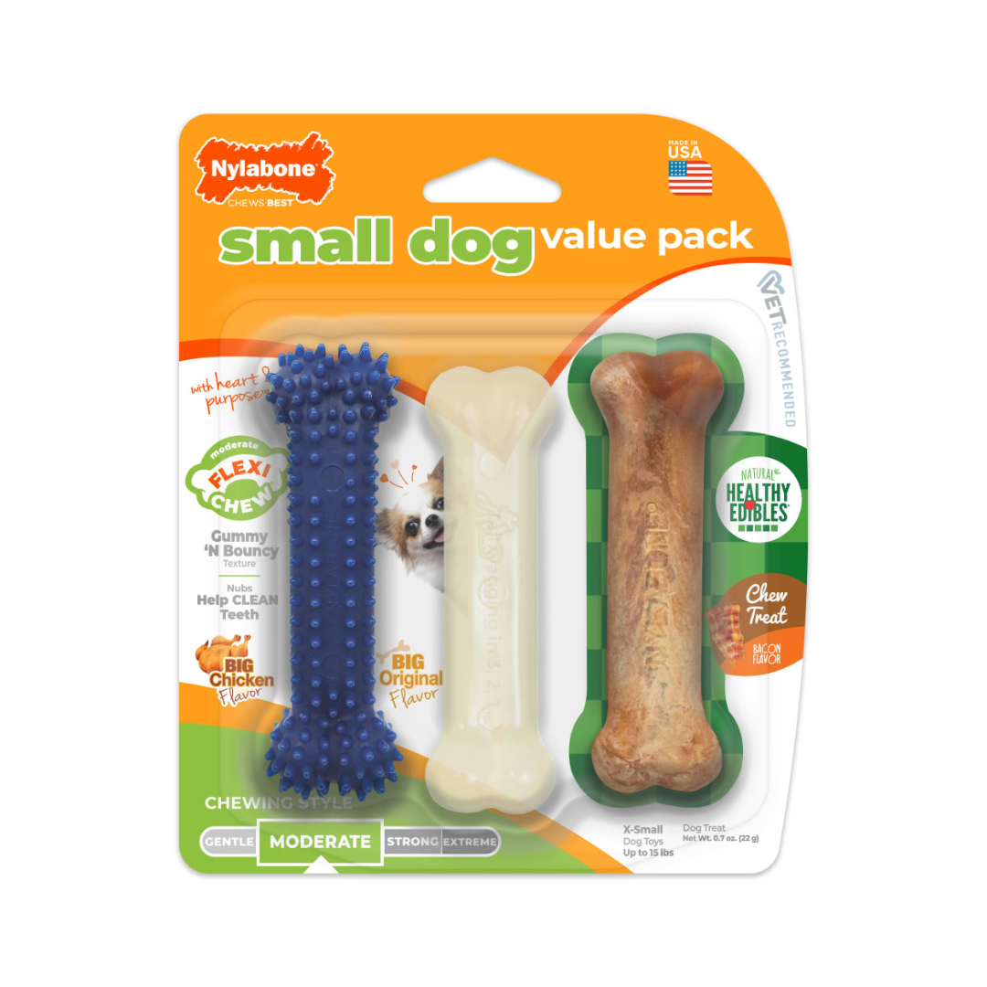 Nylabone Dog Toys - Original, Dental, Healthy Edibles, Small Dog Value Pack Chews
