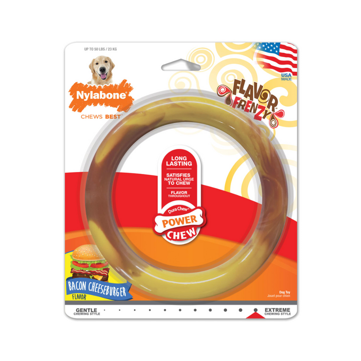 Nylabone Dog Toys - Power Chew Bacon Cheeseburger Flavor Frenzy Ring