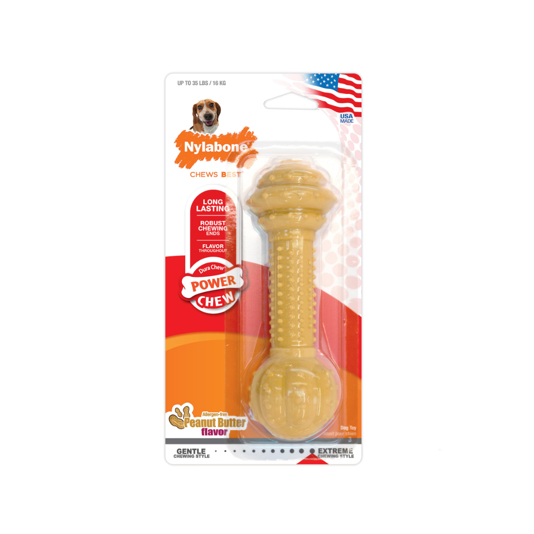 Nylabone Dog Toys - Power Chew Barbell Peanut Butter