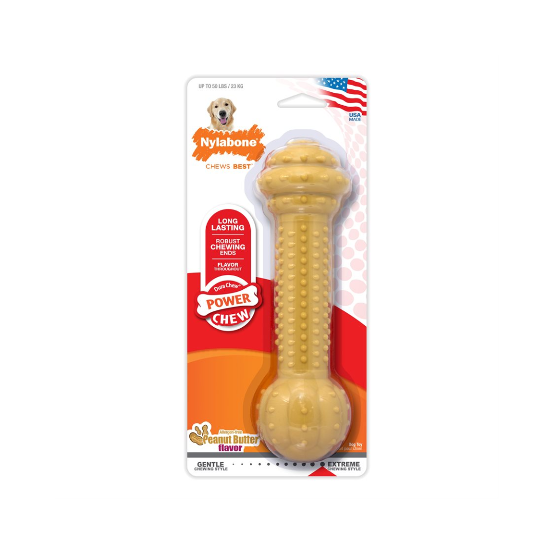 Nylabone Dog Toys - Power Chew Barbell Peanut Butter