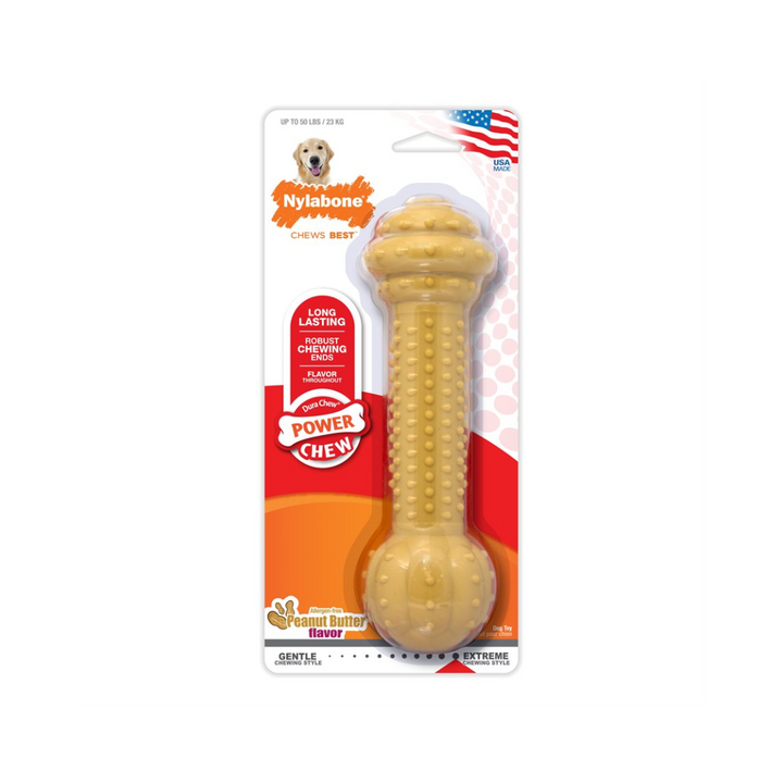 Nylabone Dog Toys - Power Chew Barbell Peanut Butter