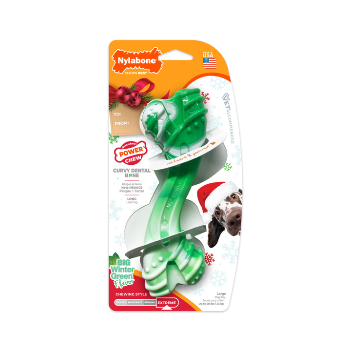 Nylabone Dog Toys - Holiday Power Chew Curvy Dental Bone Chew