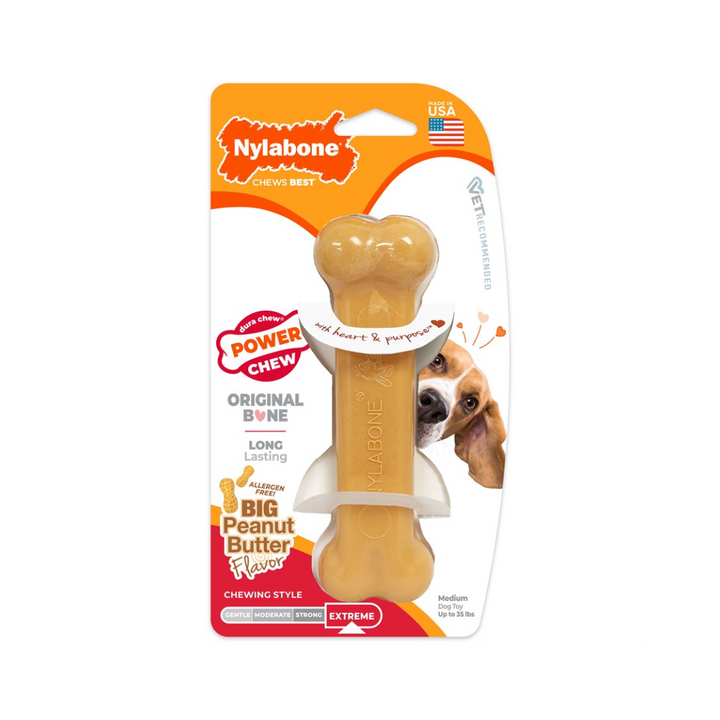 Nylabone Dog Toys - Power Chew Original Bone Peanut Butter