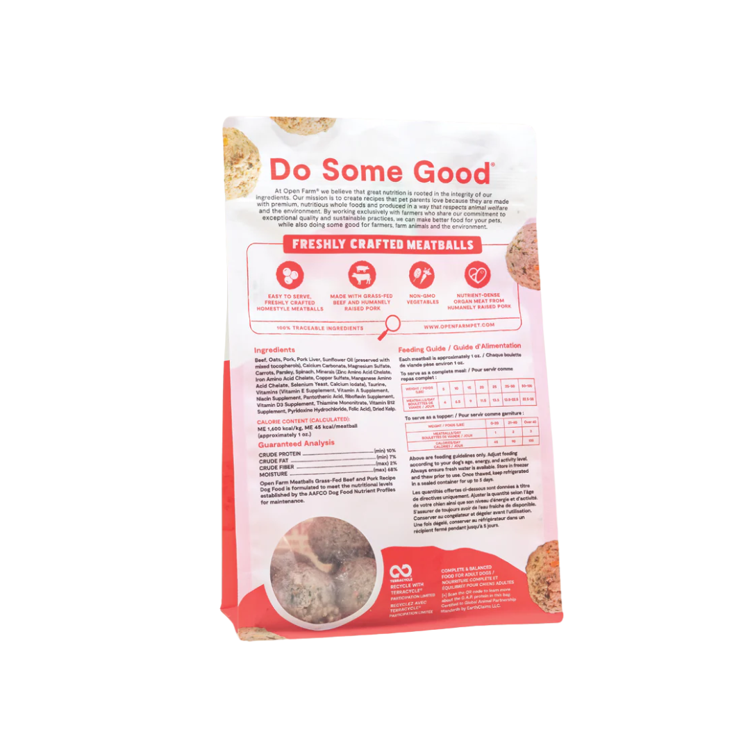 Open Farm Dog Food - Gently Cooked Grass-Fed Beef & Pork Freshly Crafted Meatballs