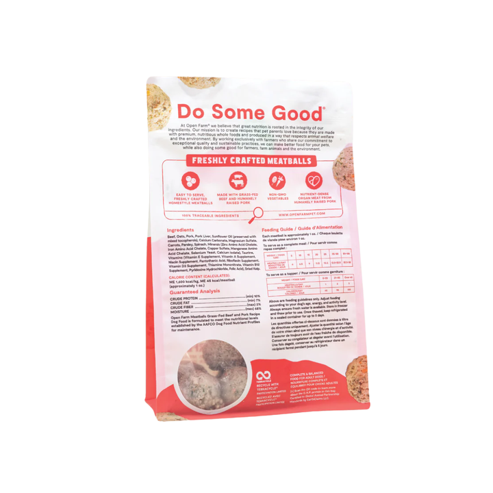 Open Farm Dog Food - Gently Cooked Grass-Fed Beef & Pork Freshly Crafted Meatballs