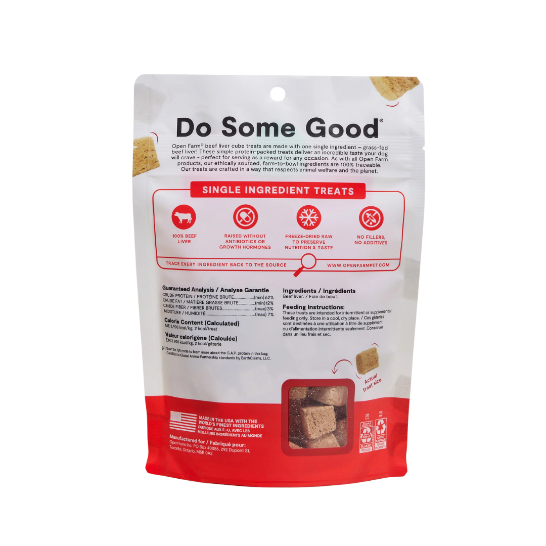 Open Farm Freeze-Dried Raw Dog Treats - Single Ingredient Beef Liver Cubes