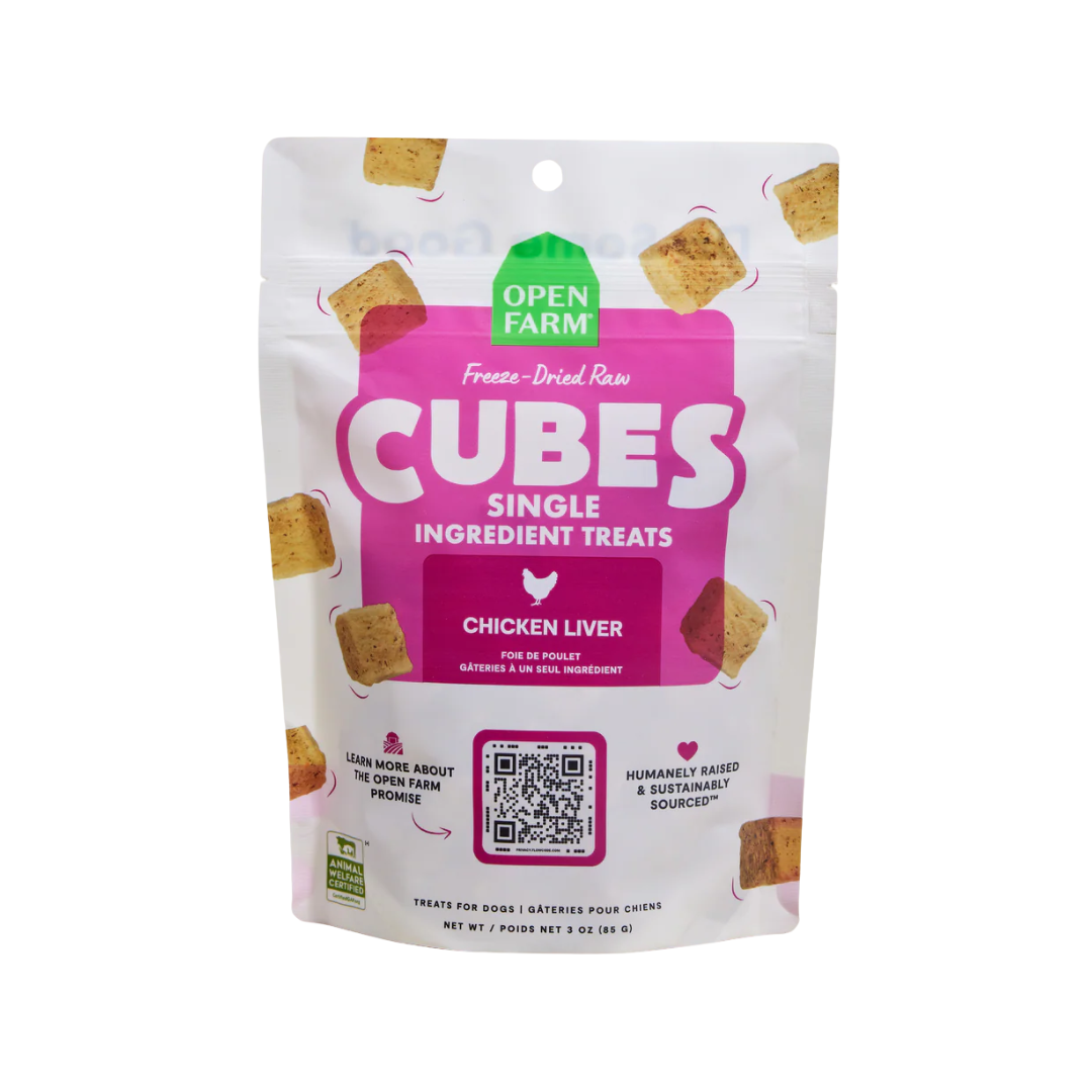 Open Farm Freeze-Dried Raw Dog Treats - Single Ingredient Chicken Liver Cubes