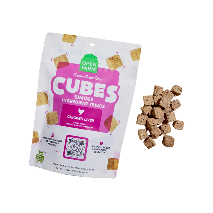 Open Farm Freeze-Dried Raw Dog Treats - Single Ingredient Chicken Liver Cubes