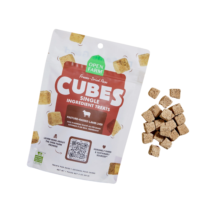 Open Farm Freeze-Dried Raw Dog Treats - Single Ingredient Lamb Liver Cubes