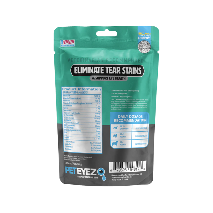 PetEyez Vitamin Dog Treats - Eliminate Tear Stains & Support Eye Health - Lamb