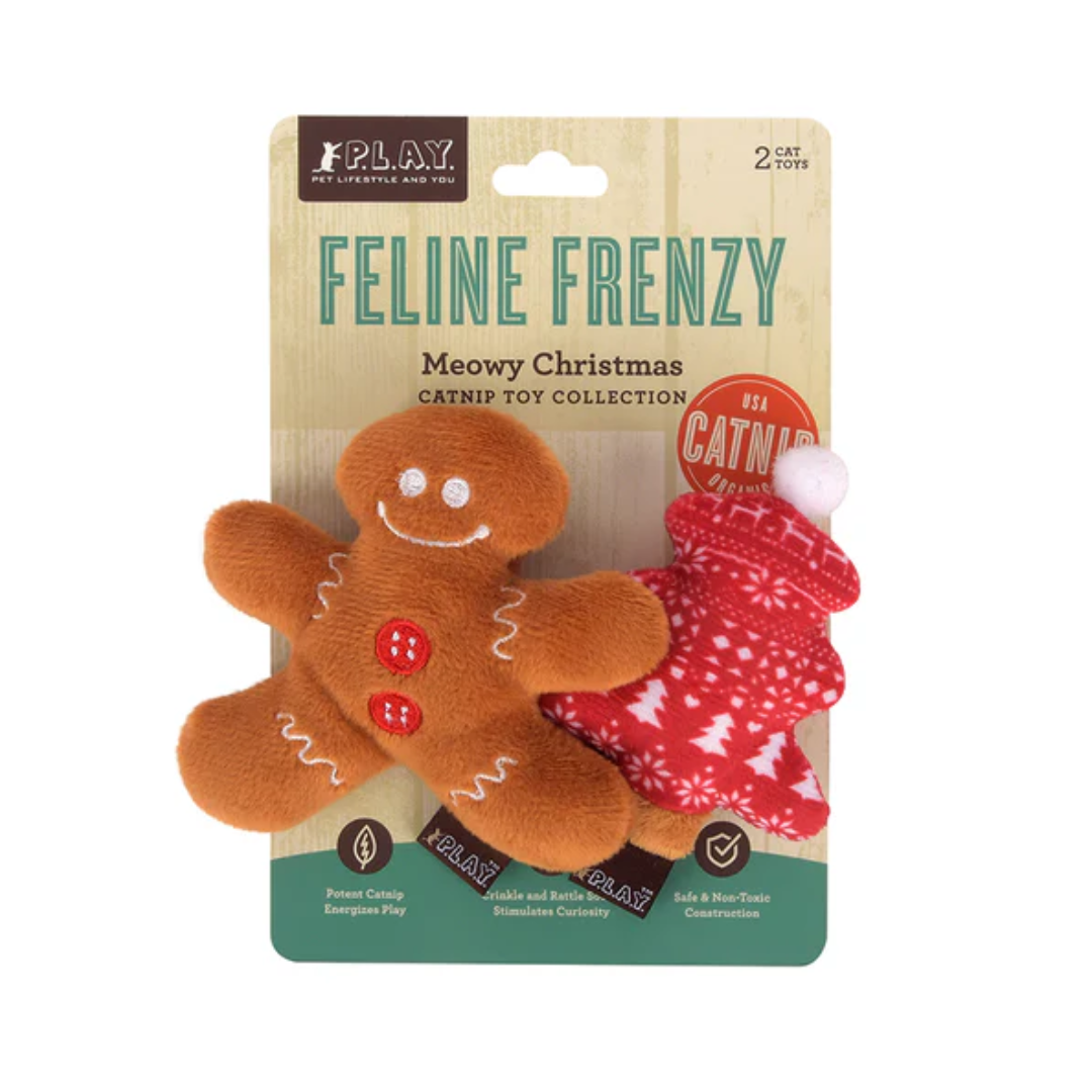 Pet Play Cat Toys - Feline Frenzy Plush Catnip – Meowy Gingerbread Man & Winter Tree