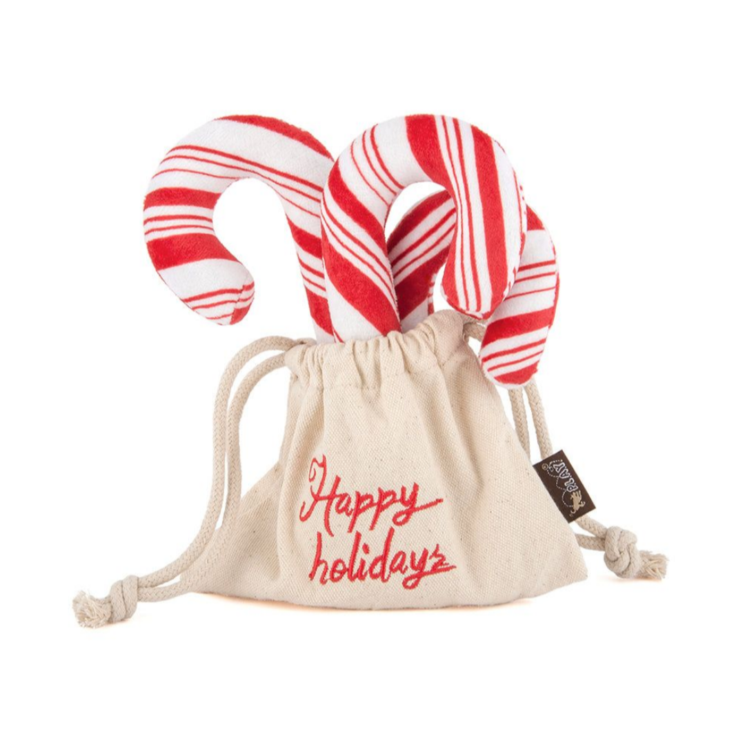 Pet Play Dog Toys - Holiday Classic Cheerful Candy Canes Plush