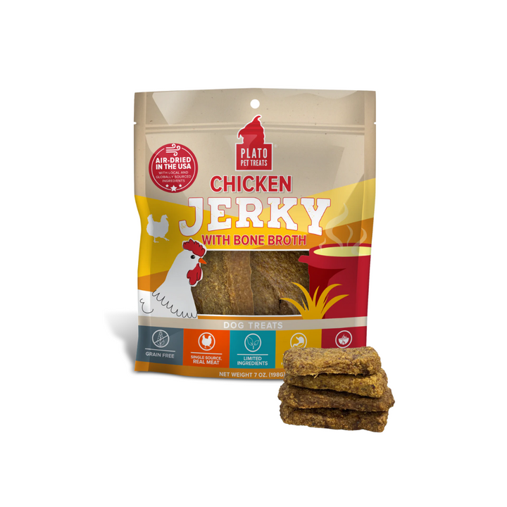 Plato Air Dried Dog Treats - Chicken with Bone Broth Jerky