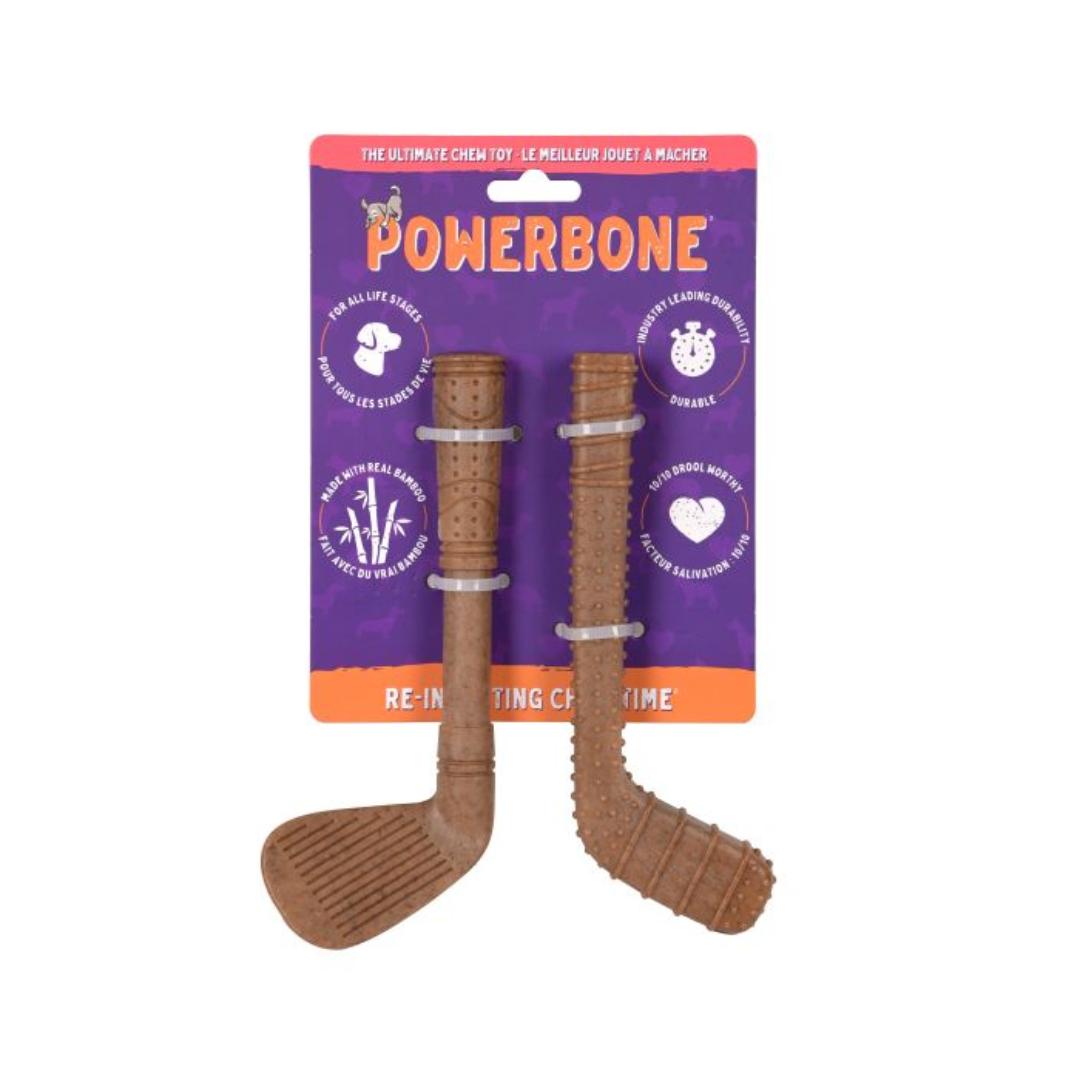 Powerbone Dog Toys - Nylon & Bamboo Chew Duo Mini Golf And Hockey Clubs