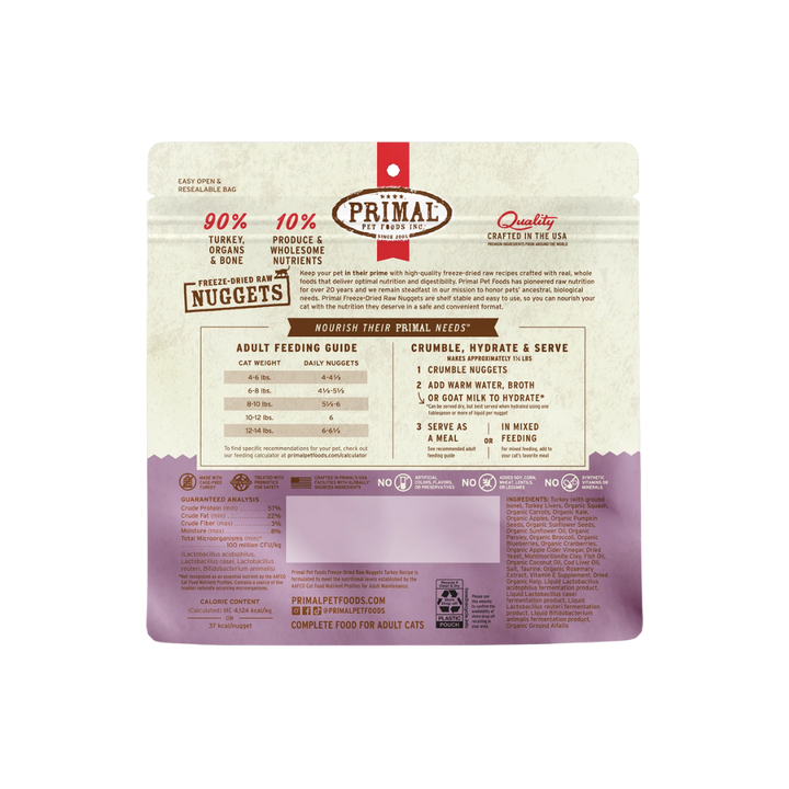 Primal Freeze-Dried Cat Food - Nuggets Turkey Recipe